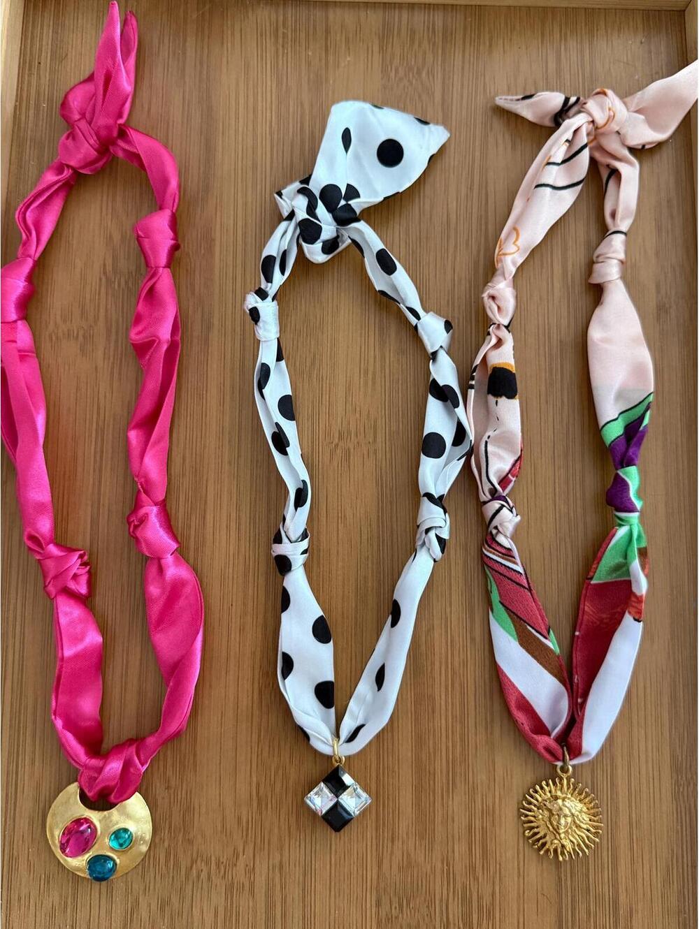 3 vintage charm scarf necklaces